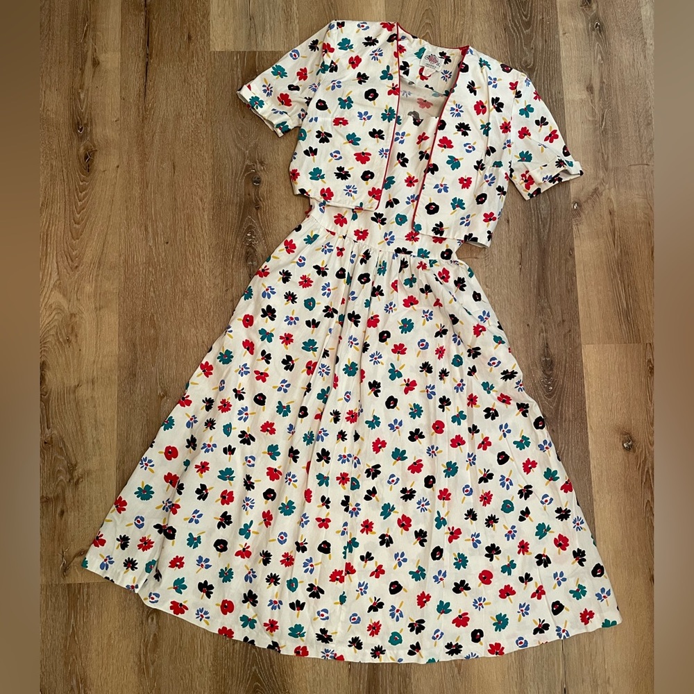 SOLD 90’s VTG Lanz Originals scoop Back dress matching crop jacket S M - Picture 3 of 13